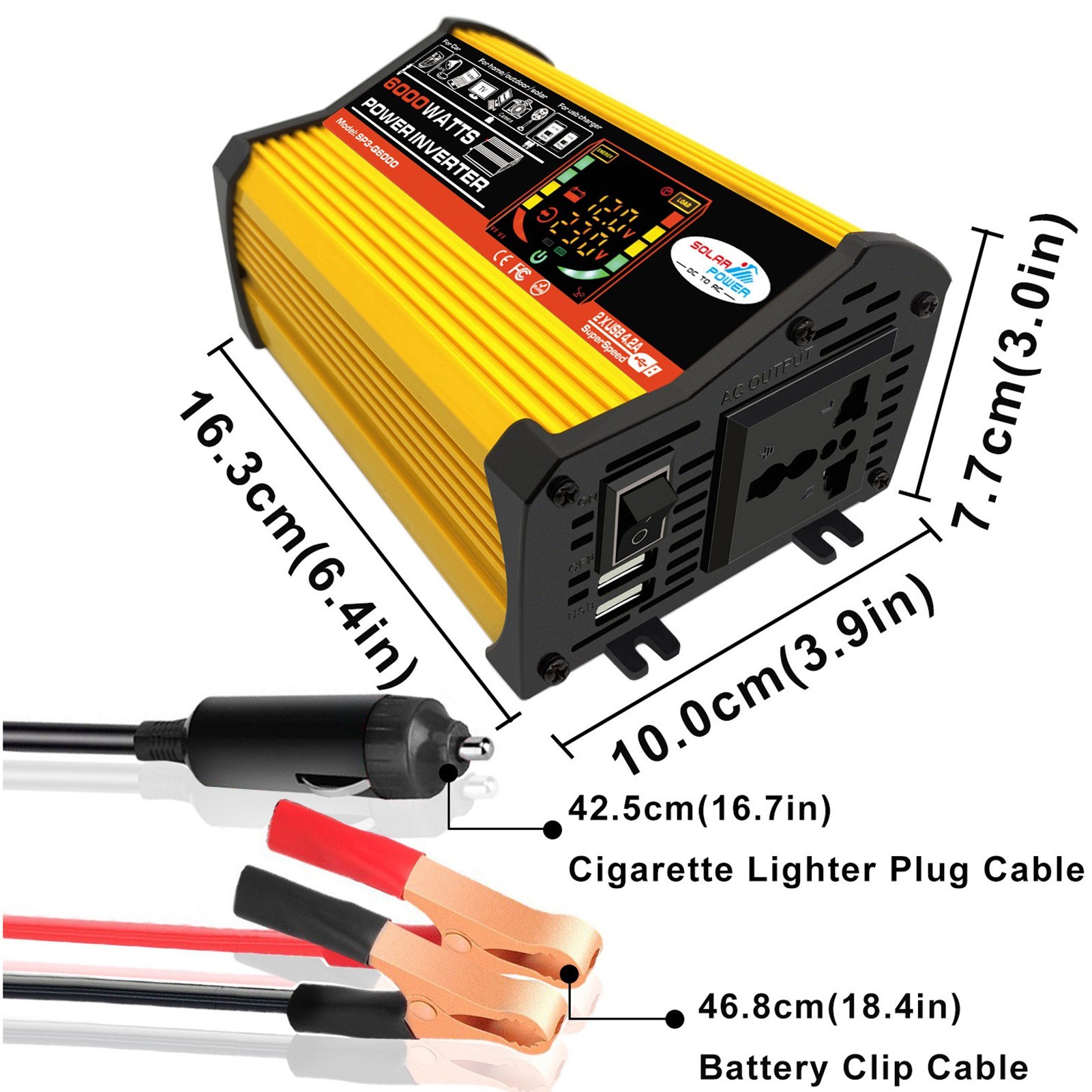 High frequency 6000W inverter 12V to 220V dual USB - black-220v. 