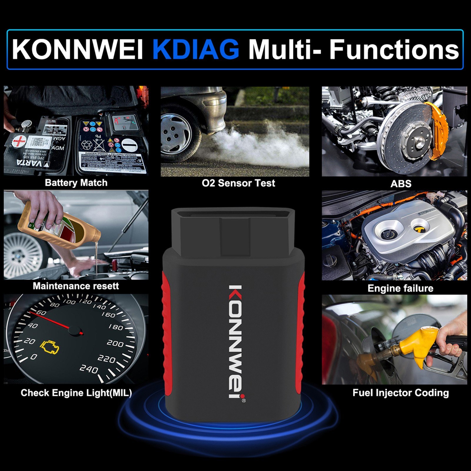 KONNWEI K DIAG OBDⅡ Scanner BT Full System ABS SRS Diagnostic Tool with Reset Retrieval for ECM BCM SRS TCM BMS SAS A/C System