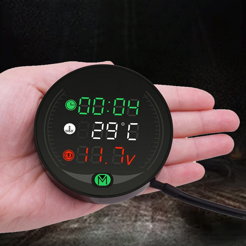 JDXHLAU 5 in 1 Motorcycle Water Temperature Meter USB Rechargable Time Voltmeter LED Night Vision Meter with Temperature Sensor. 