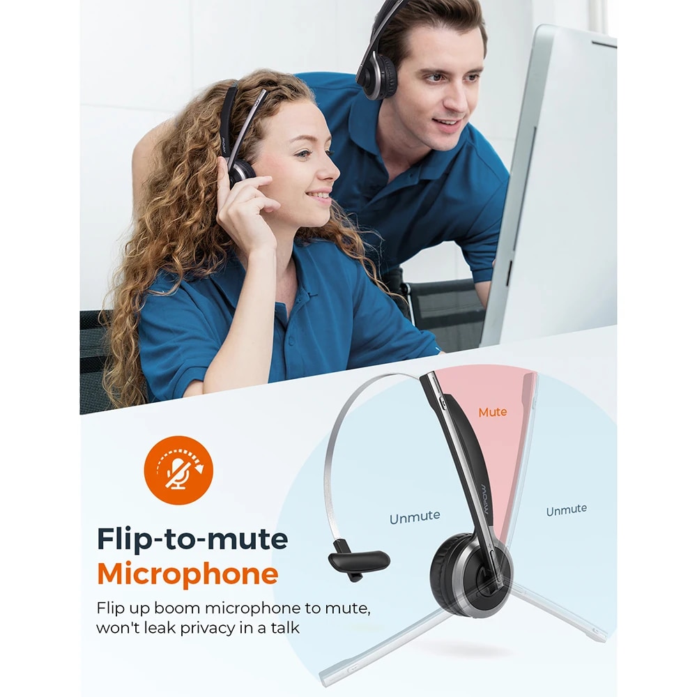 Mpow M5 Pro Bluetooth 5.0 Headphones with Mic Charging Base Wireless Headset for PC Laptop Call Center Office 18H Talking Time. 
