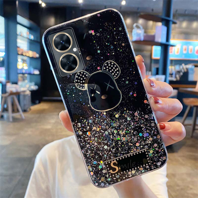 New Phone Case For VIVO Y78+ Cover Sparkling Star Moon Soft Silicone Transparent Glowing Bear Cartoon For VIVO Y78 Plus Case