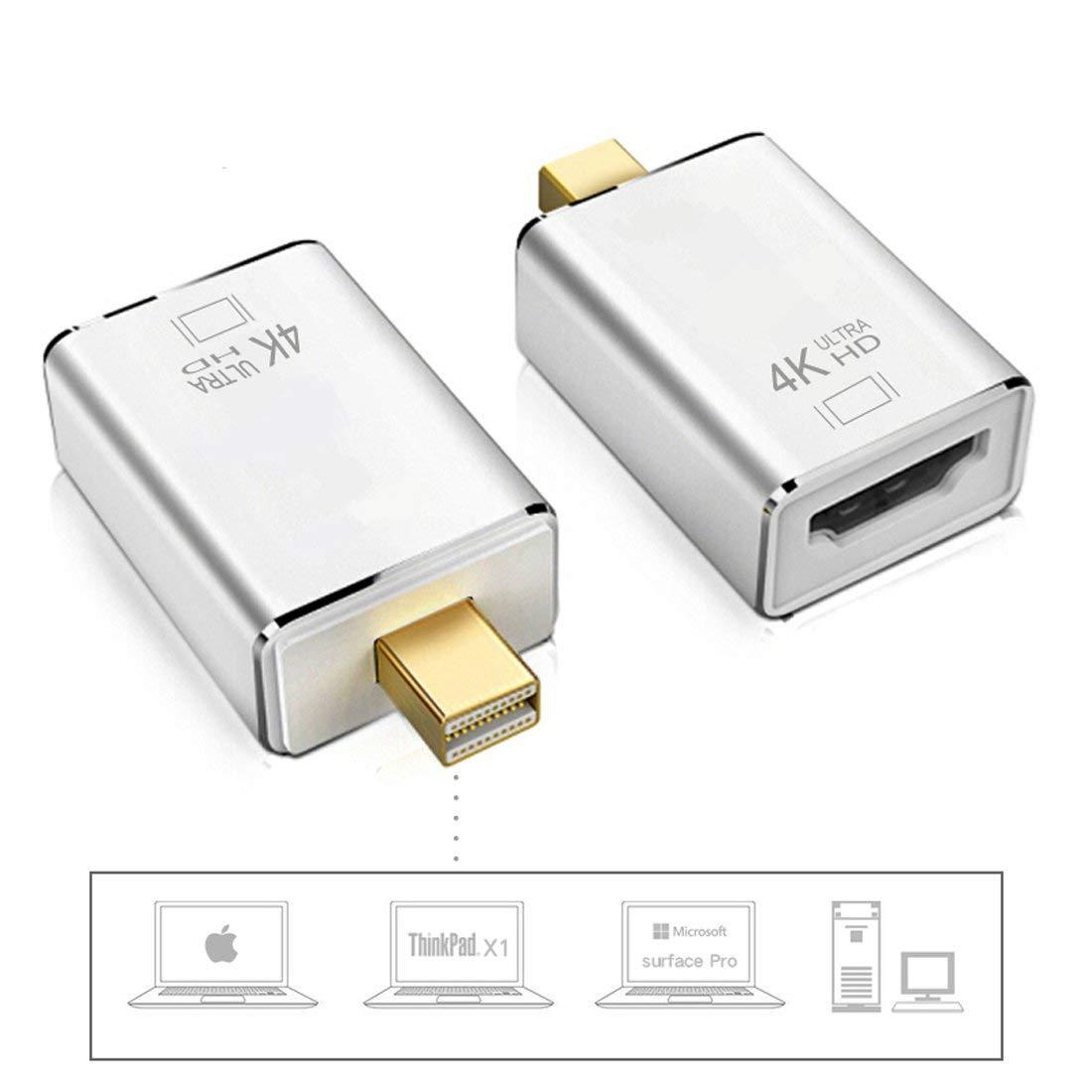 Mini Displayport(Thunderbolt 2.0) To Hdmi Adapter 4K Mini Dp To Hdmi Converter For Macbook Air, Imac, Macbook Pro, Surface Pro 3/4/5,Surface Book And More (Silver). 