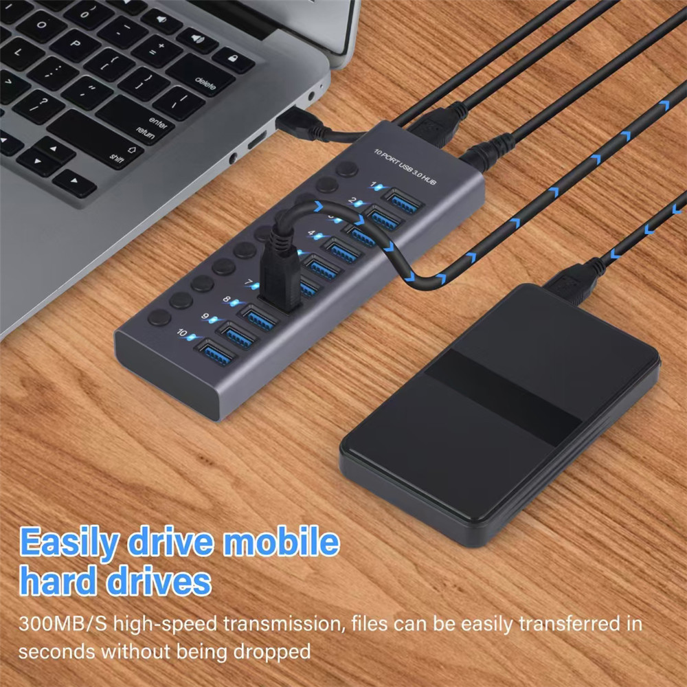 USB 3.0 Hub Socket Switch 10 Port Concentrator Multi-tap Multi-ports Docking Station Charger Multiple Power Supply Multicontacto. 