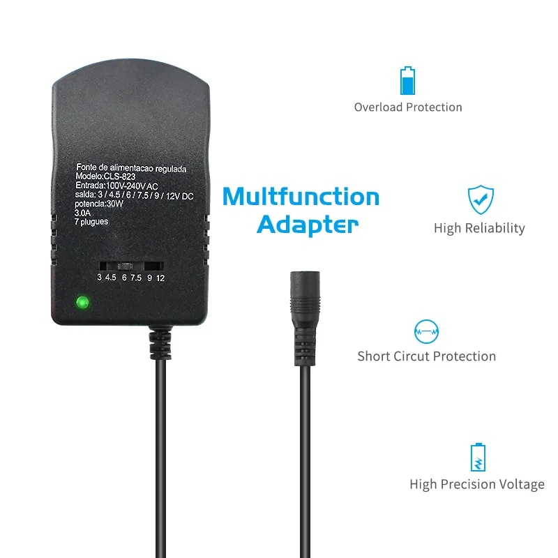 Adjustable Adapter Power Supply Charger Multi Voltage AC 220V TO DC 3V 4.5V 6V 7.5V 9V 12V EU US Converter Adapter Plug 7 30W. 