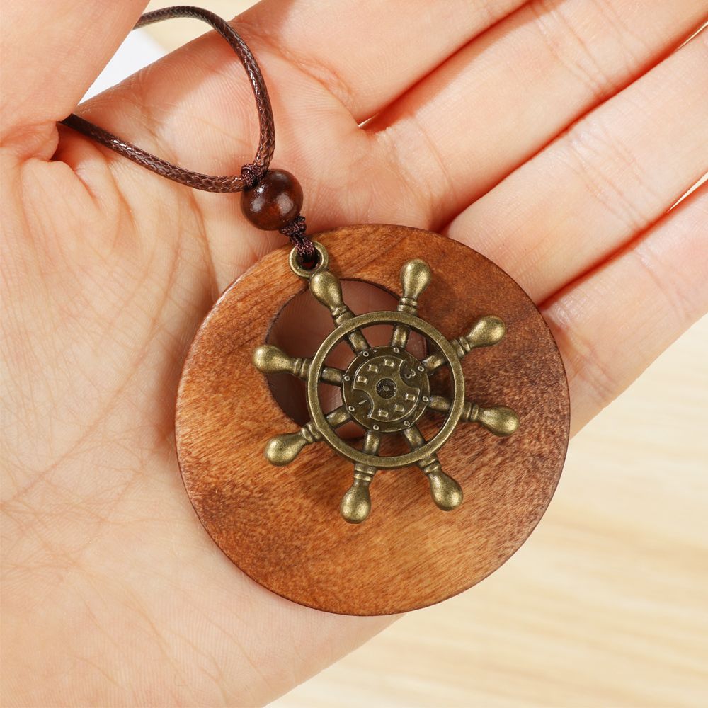 Hot Retro Ethnic Sweater Chain Round Wooden Long Sweater Necklace Vintage Clock Pendant Jewelry Neck Accessories Gifts Collar. 