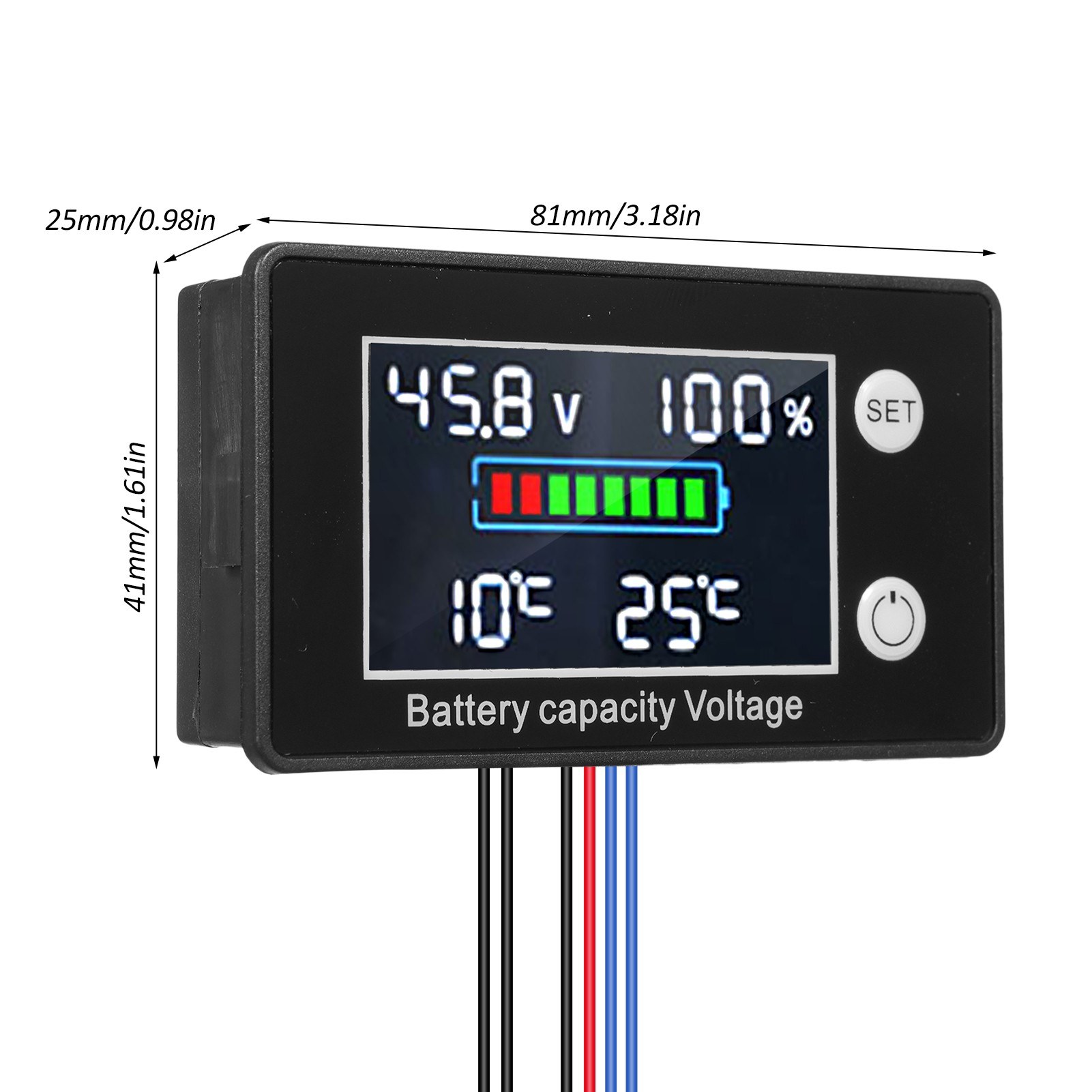 Battery Monitor 9V-100V Battery Capacity Voltage Meter with LCD Display Backlight Digital Voltmeter Tester For Lithium Ternary Batteries Lead-acid Battery Lithium Iron Phosphate Battery Capacity Percentage Tester. 