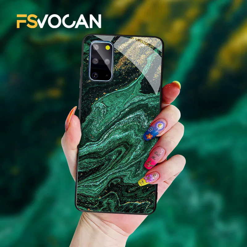 【Healer DingD】 Emerald Green Jade Stone Pattern Phone Case For Samsung S21 S20 FE Plus S23 S22 A71A72 A53 A52 A51 A54 Ultra A12 A31 A32 A33 A34