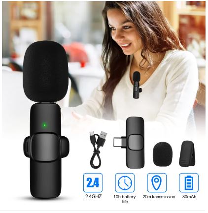 K8 Wireless Microphone Professional Type-C | K8 Wireless Lavalier Microphone Upgraded Plug-Play Auto-Syncs Mic For Vlogs Interview Youtubers | Wireless Microphone type C. 