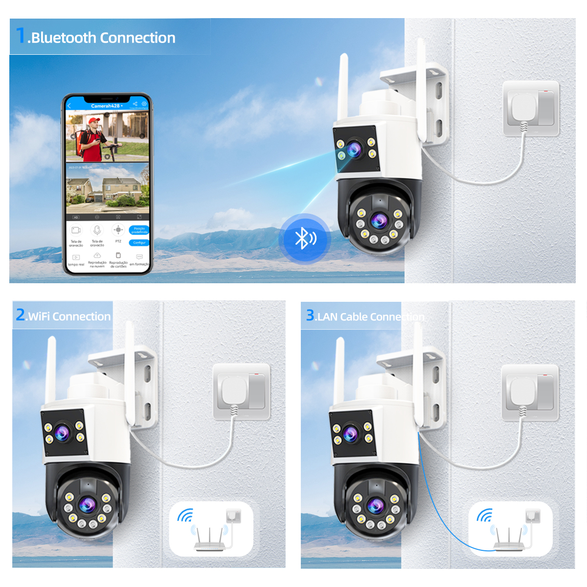 JOOAN 10MP 6MP PTZ Wifi Camera Outdoor Dual Lens Dual Screen IP Camera AI Tracking Security Protection CCTV Surveillance Camera. 