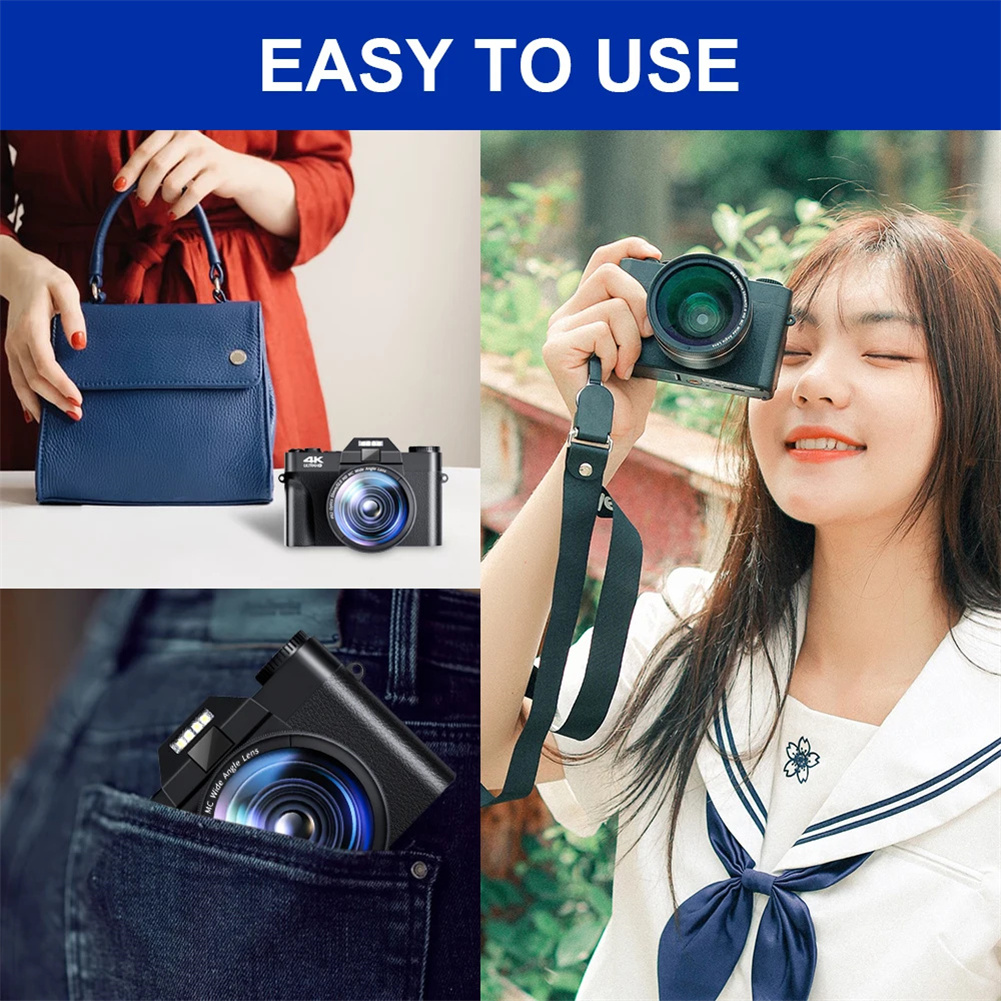GC Professional WiFi Digital Camera 4K Camcorder 3.0 180° Flip Screen & Built-in Battery Selfile Digital Webcam For Beginners Travel. 