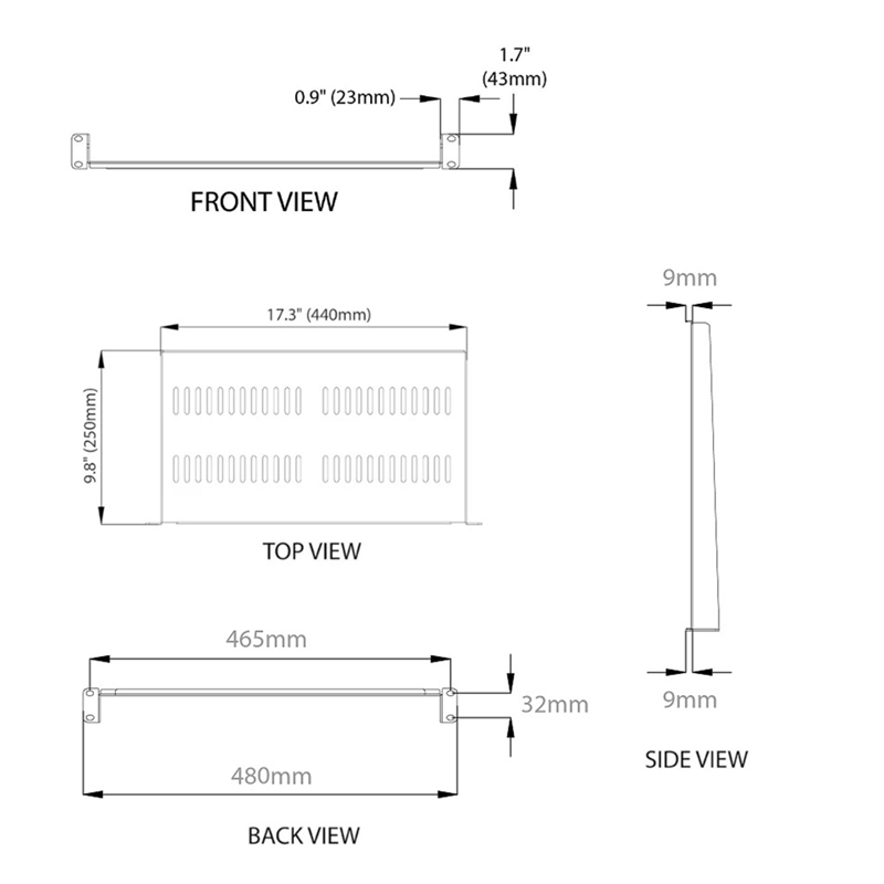 1U Server Rack Mount Shelf Vented Cantilever Tray for 19Inch Network Equipment Rack & Cabinet, Durable Fine Workmanship. 