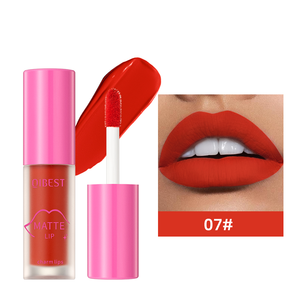 QIBEST Dark Brown Lip Glaze Matte Liquid Lipstick Makeup Waterproof Velvet Lip Gloss Lasting Pigment Red Lip Tint Cosmetics
