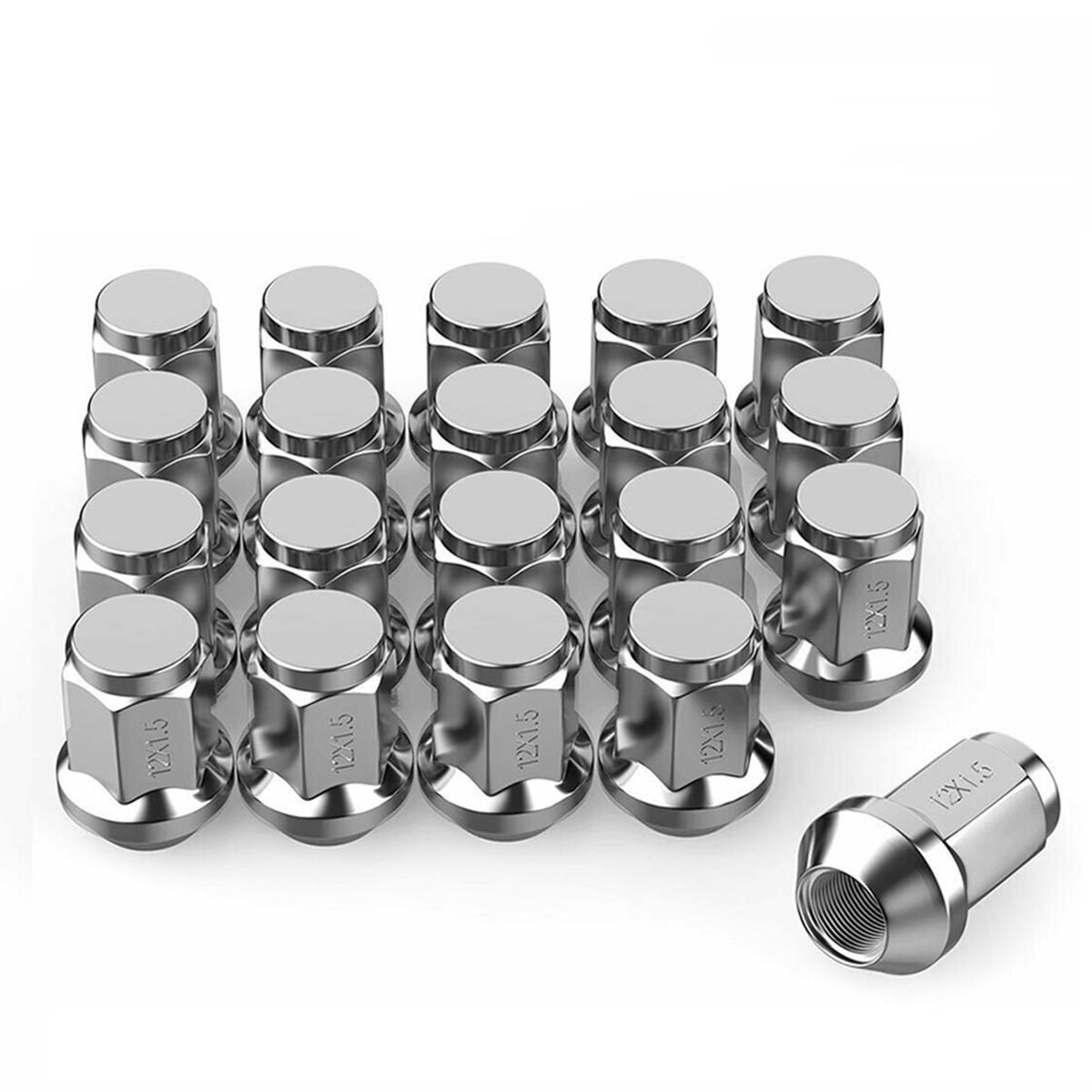 20Pcs Lug Nuts Bulge Acorn 12x1.5 Chrome Wheel Nut Replacement for F-ord F-usion F-ocus E-scape