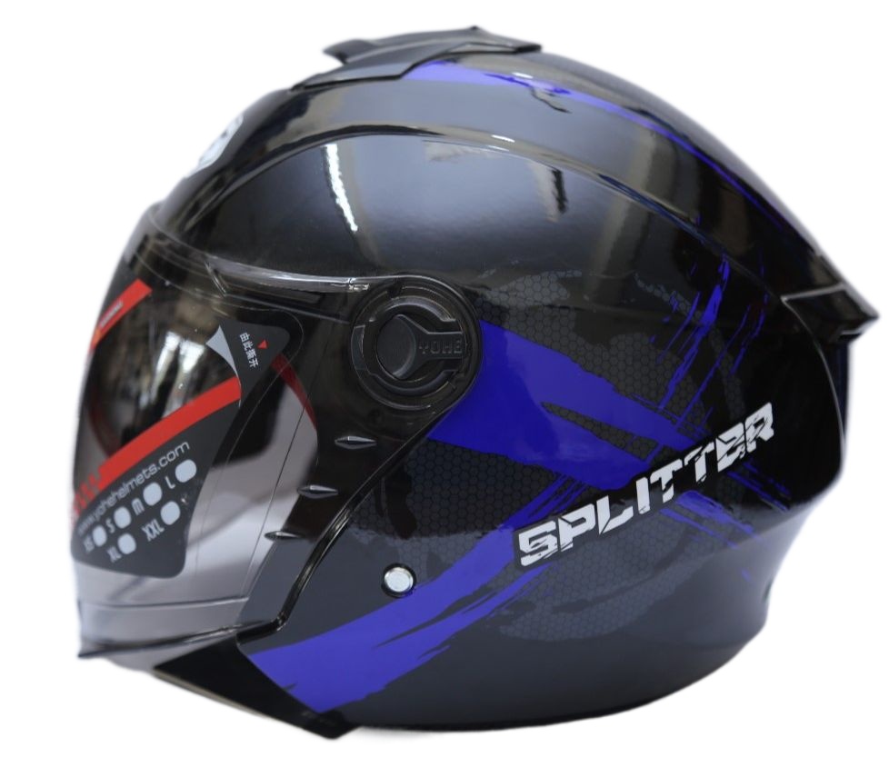 Yohe spilitter blue and black colour halfface helmet. - Motors - Unrivaled in Genre - Modern and Trendy