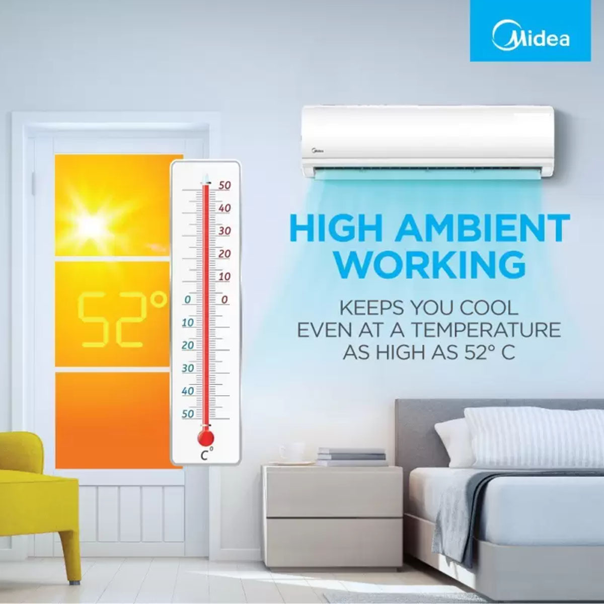 MIDEA 1 ton Split type AC NON INVERTER ( 5 years compressor warranty ) save energy. 