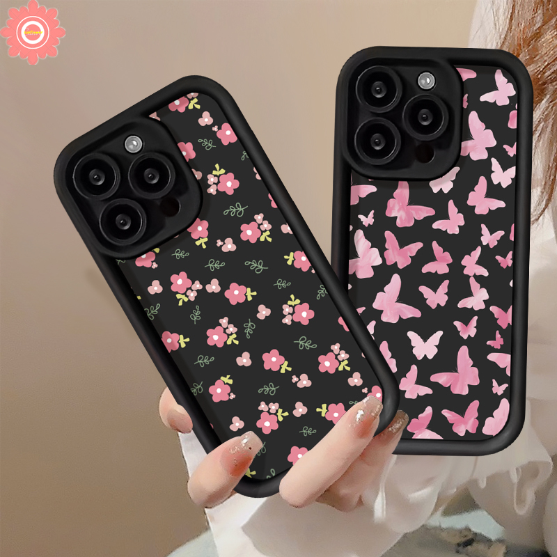 Dreamy Fresh Pink Floret Butterfly Soft Case For Realme 11 9i 8i 5i 6i 5s 7i C15 C25 C35 C53 C30 C51 C17 C21 C12 C11 C25Y C33 C20 C55 C31 C21Y C20A Narzo 50 N53 Vintage Flower Cover. 