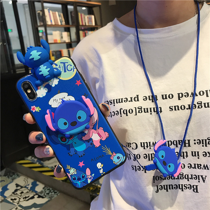 Cartoon Cute Stitch Phone Case For OPPO A15 A15s A54 A16 A94 Reno 5F A93 Reno4 F Reno4 Lite A91 Reno 3 A52 A92 A9  A5  A7 A5s A12 A3s A12e A37 Silicone TPU Back Cover Case with Lanyard Holder Stand. 