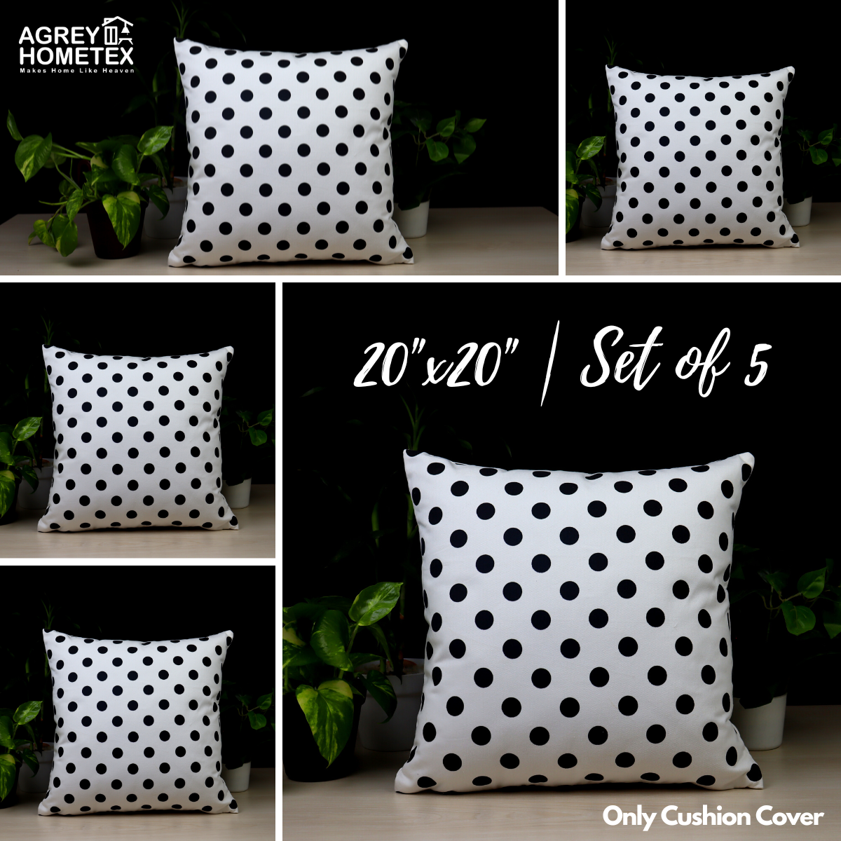Cushion Cover, Black & White, (20"x20") Only Cover, Set of 5