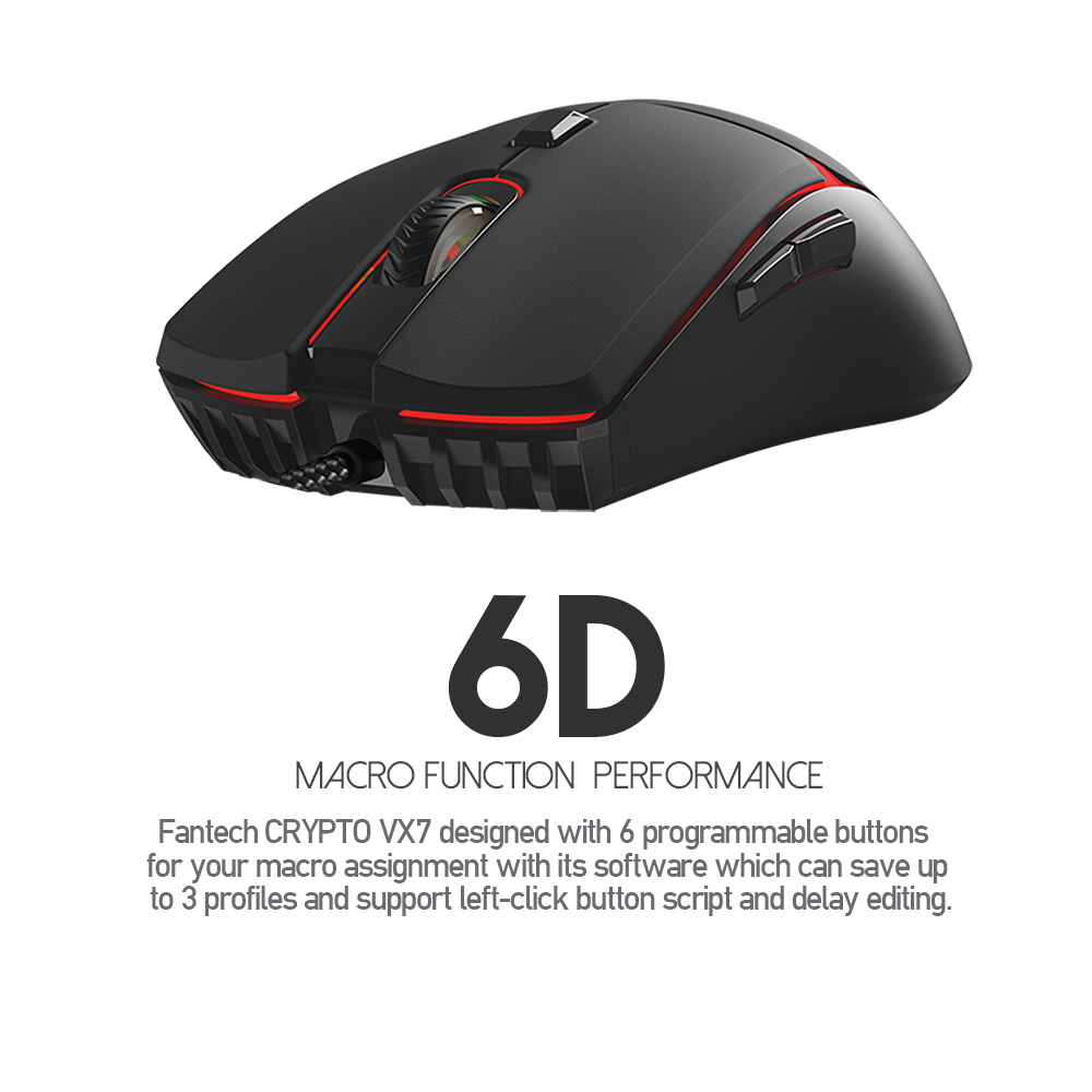 FANTECH CRYPTO VX7 Gaming Mouse 7000DPI and 6 Buttons Macro Huano 10M Switch Game RGB Wired Mouse For Laptop PC Gamer Mice. 
