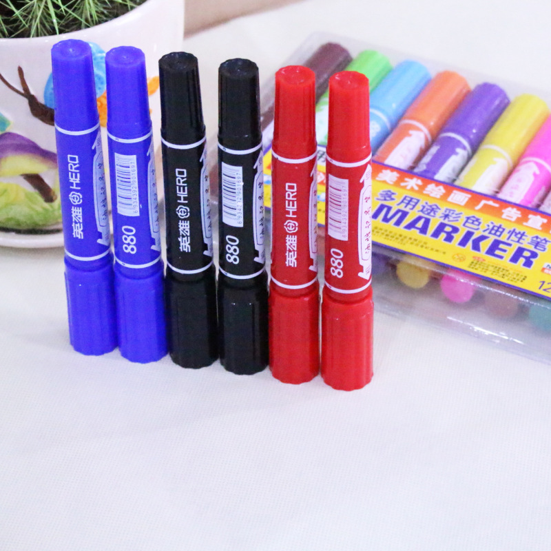Hero 880-12 Large Double Head 12 Color Color Box Oily Marker Marker Pen Mike Pen POP Poster Pen. 