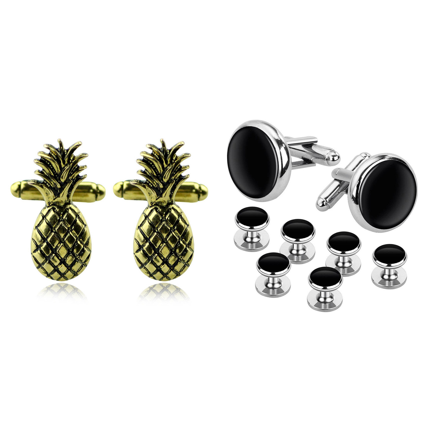 Cufflinks and Studs Set for Shirts Business 2x Cufflinks and 6 Studs & 2x Fruit Cuff Links Golden