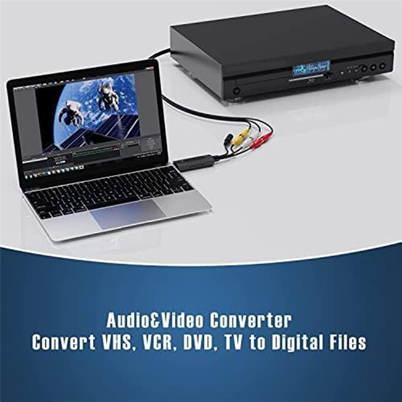 USB Video Capture Card, Audio Video Converter for RCA to USB Convert Mini DV VCR Hi8 DVD to Digital Easy to Use. 