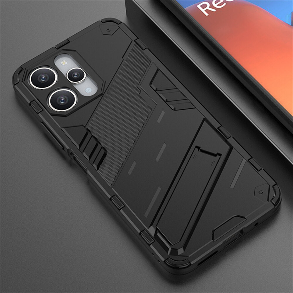 lthmy for Redmi 12C cover Shockproof Hard Case Full Protection Back Cover Punk Casing with Kickstand