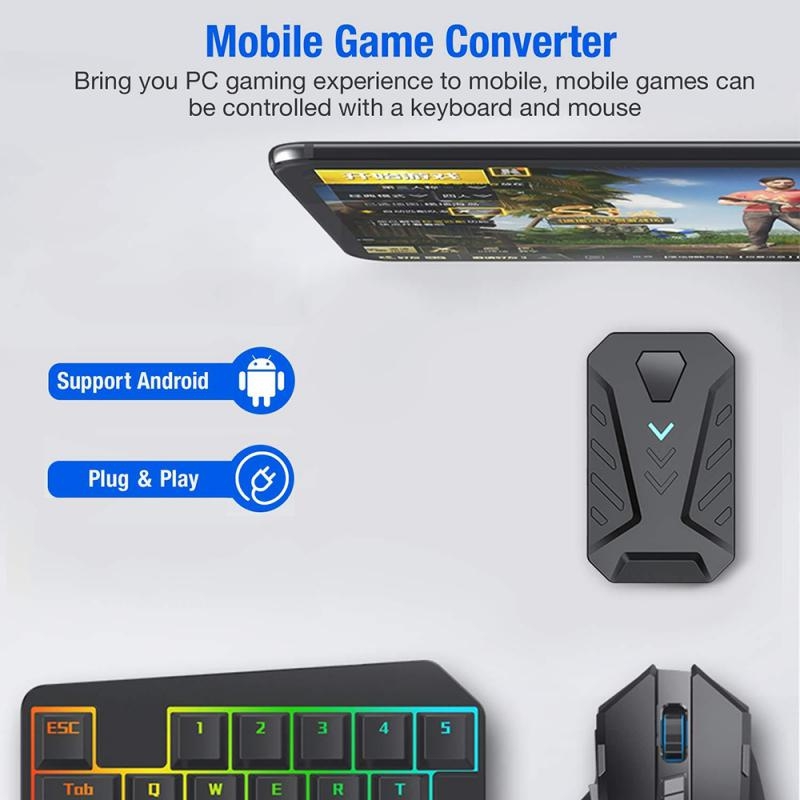 Keyboard and Mouse Converter Portable Mobile Gaming Keyboard Mouse Converter Adapter for Android IOS Phone. 