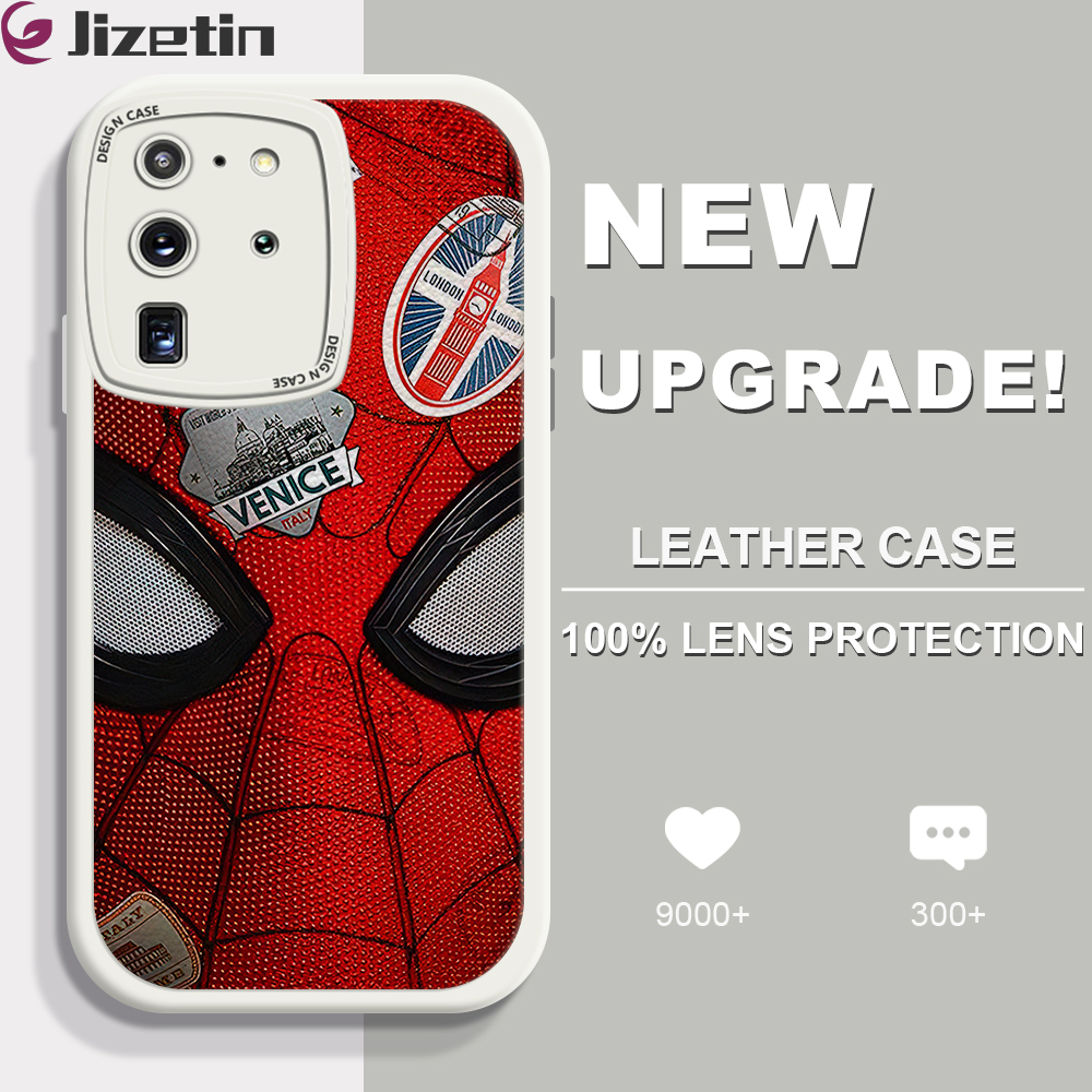 Jizetin for Samsung S20 Ultra Back Cover Spider Man Lambskin Texture PU Leather Back For Girls Boys Soft Phone Case