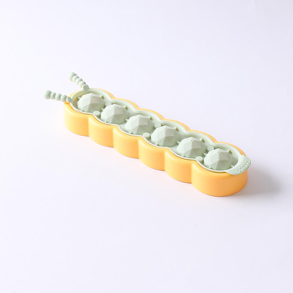 Cute Caterpillar Shape 6 Grid Ice Ball Molds Silicone Ice Cube Tray With Lid Ice Maker Home Bars Party Supplies. 
