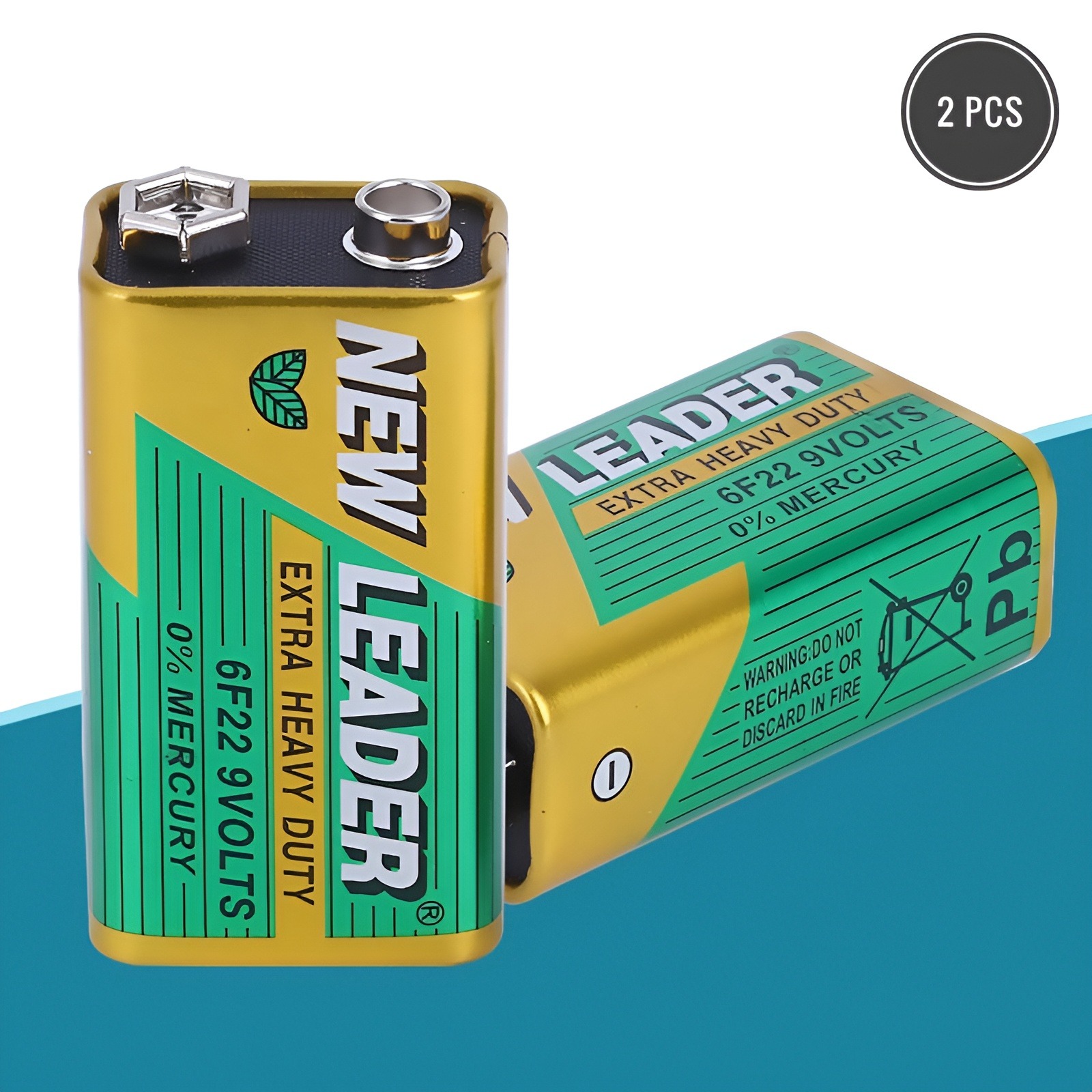 New Leader 6F22 9V Extra Heavy Duty 0% Mercury Non Rechargeable Battery - 2 Pcs