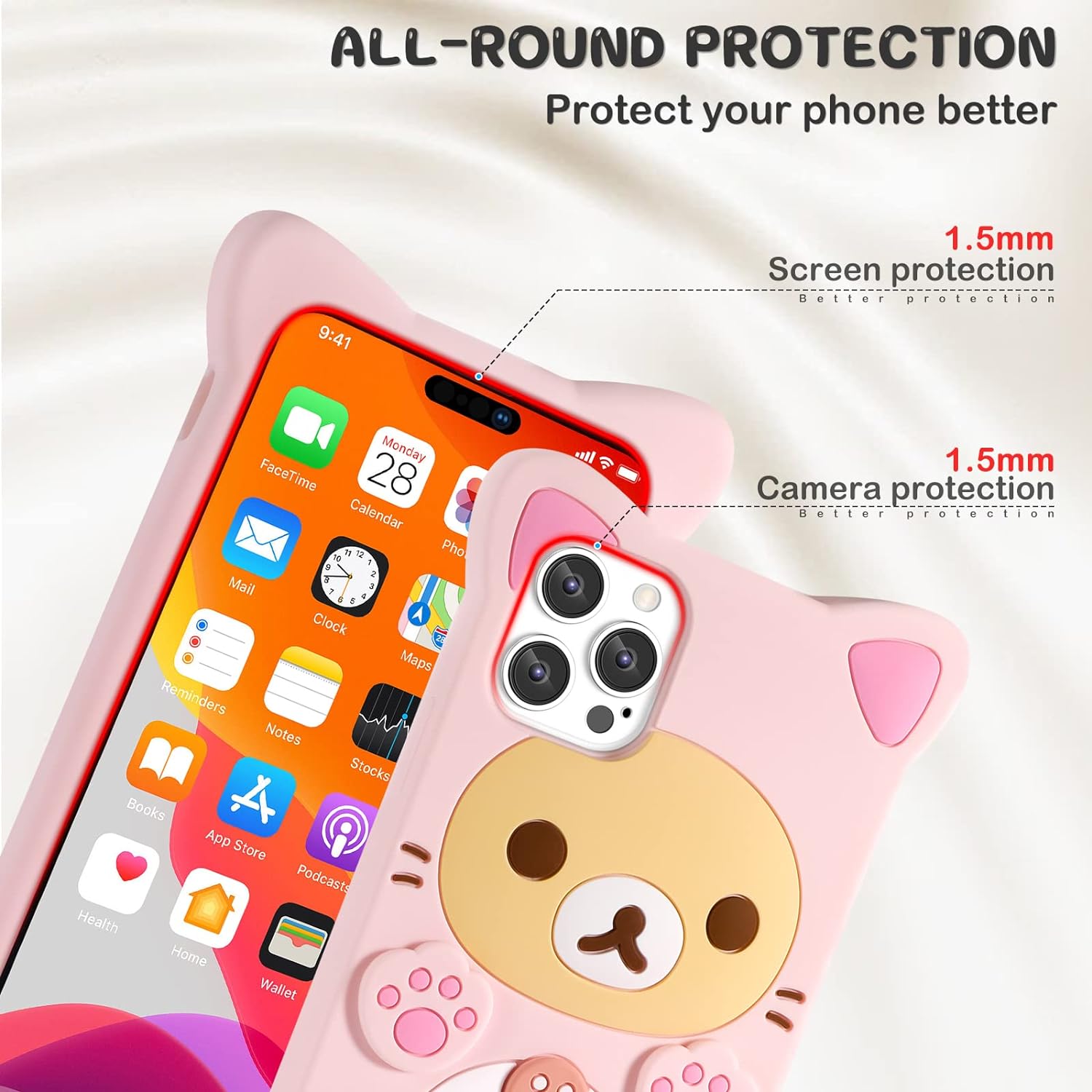 Rilakkuma Cat Bear For iPhone 16 15 14 13 12 11 Pro Max Xs XR 6 7 8 Silicone Soft Cover Case. 