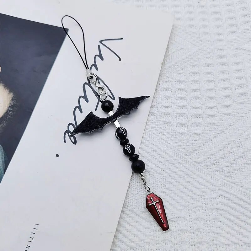 Y2K Mobile Phone Charm Chain Strap Demon Bat Wings Coffin Cross Gothic Punk Goth Lanyard Keychain Pendant for Girl Woman. 