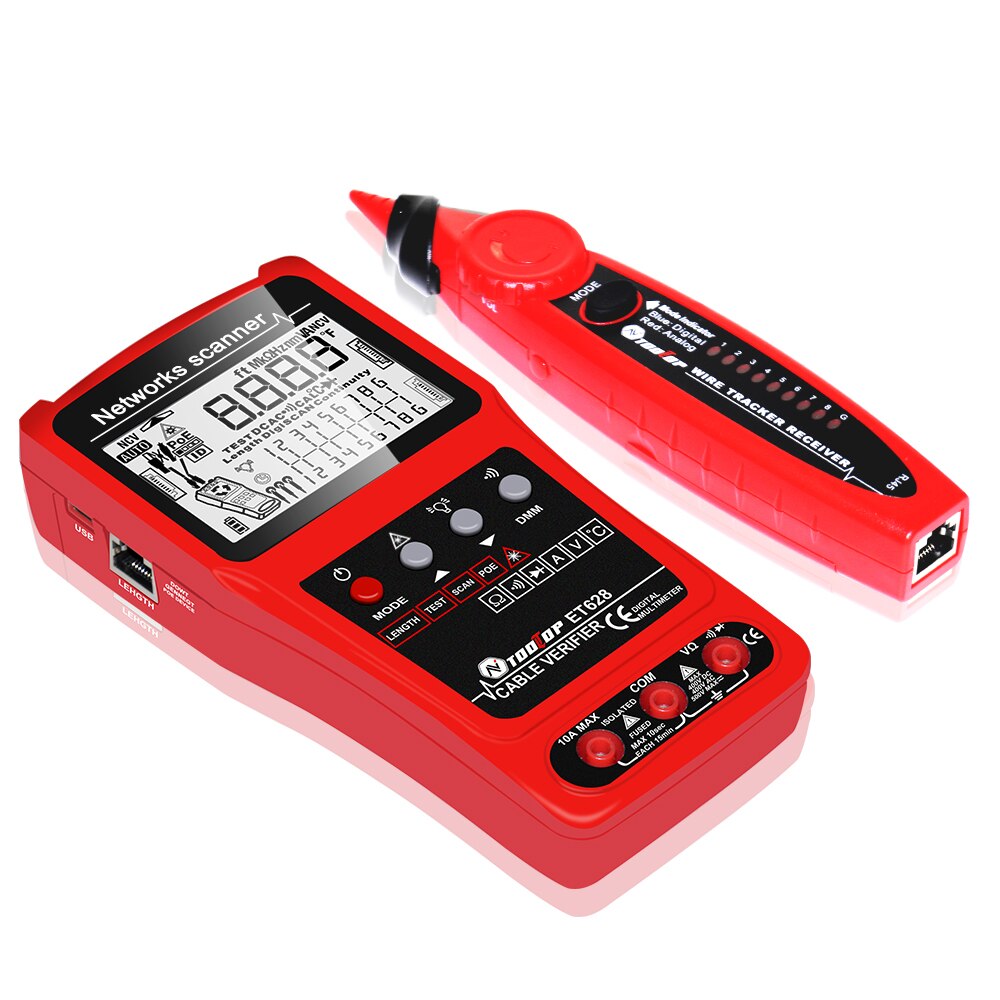 TOOLTOP Network Cable Tester 10KM Visual Fault Locator Multimeter 3 in 1 LAN Length Measure Anti-noise Line Tracker POE Test. 