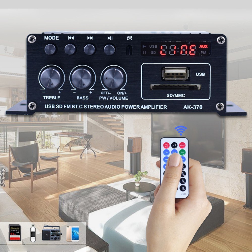 AK370 Mini Audio Power Amplifier Portable Sound Amplifier Speaker Amp for Car and Home. 