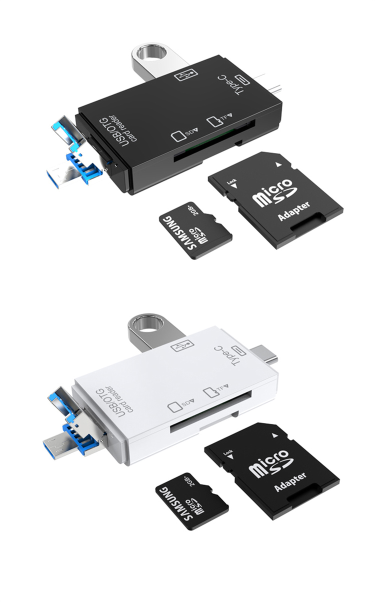 MultiFunctional 6 In 1 Otg Card Reader USB 2.0 Type-C/Type-B/TF/SD Memory Card Reader -Black. 