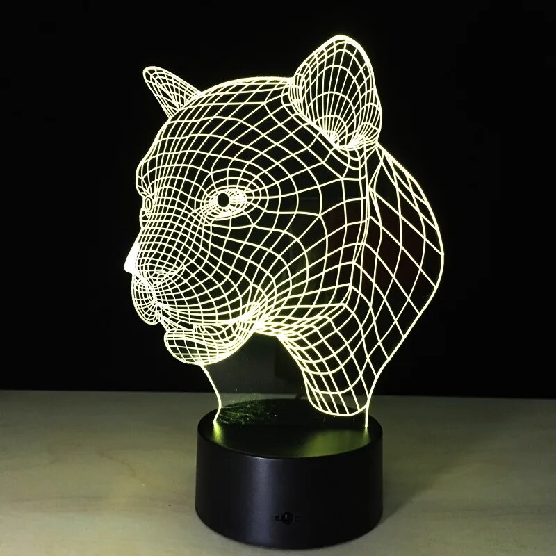 【Hey my home】Leopard Tiger Head 3D LED Night Action Figure 7 Colors Decoration Light Optical Illusion Model