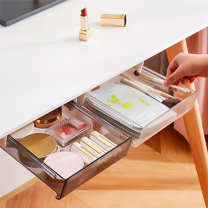 1Set Under Desk Drawer Organizer Under Table Storage Box Grocery Storage Drawer Organizer White. 