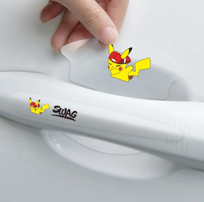 8Pcs/Set SWAG Pikachu Car Door Handle + Bowl Anti-Scratch Durable Soft POLY Flim Protective Stickers For Universal Cars. 