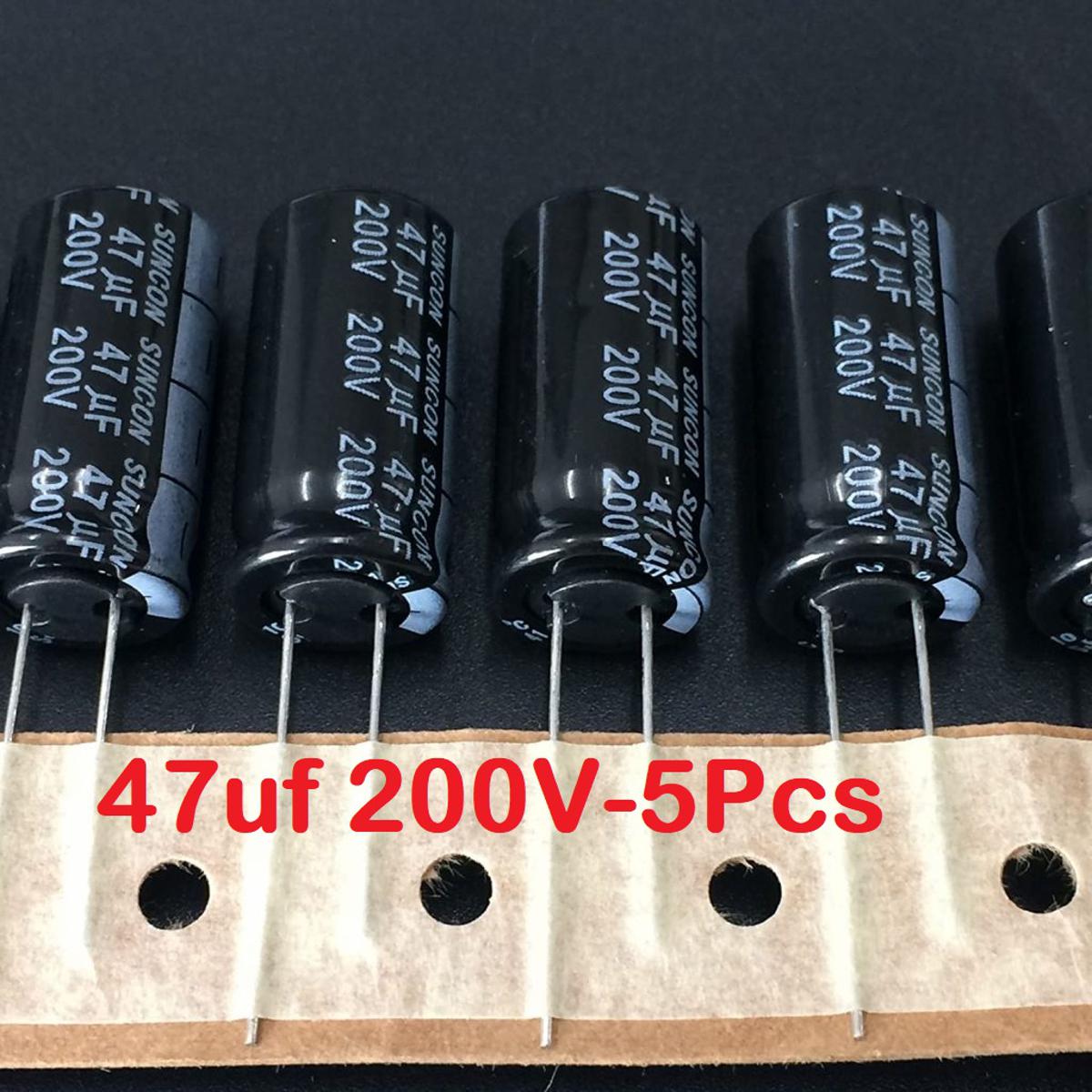 5Pcs-47uF 200V Capacitor RADIAL Electrolytic Capacitor 47uF Capacitor 200V 47uF Radial Polarized Aluminum Electrolytic Capacitors 2 Pin Leads