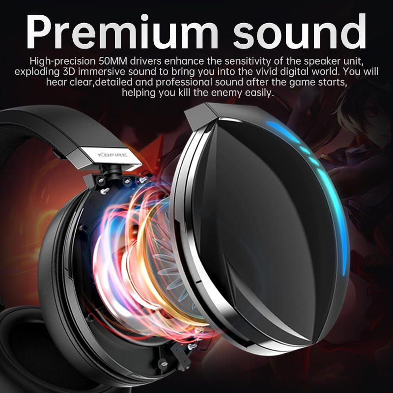 KOFIRE BG-06 Bluetooth Gaming Headset, Dual-Driver Wireless Headphones Only for Phone, 3.5mm Cable Wired for X-Box, PS4, PS5. 