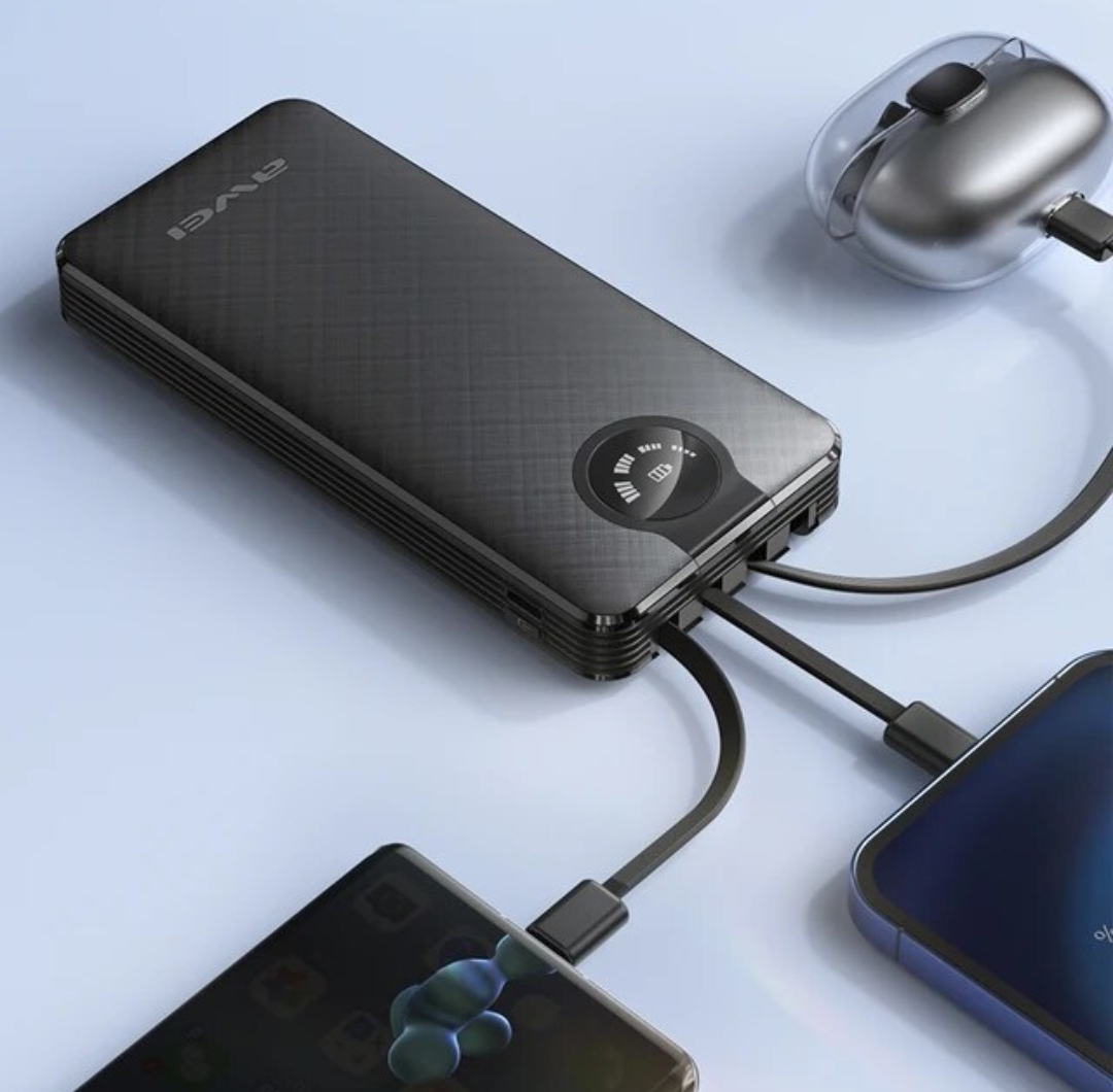 AWEI P133K Multiple Output 10000mAh Power Bank with 4 Self Contained Cables 2A/10W Output | Daraz.com.bd