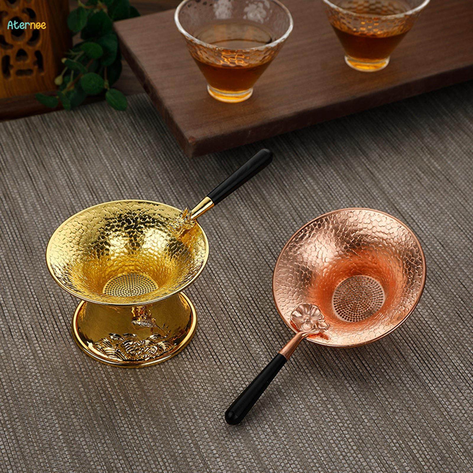 Copper Tea Strainer Tea Leaking Reusable Tea Colander with Handle Chinese Traditional Tea Infuser. 