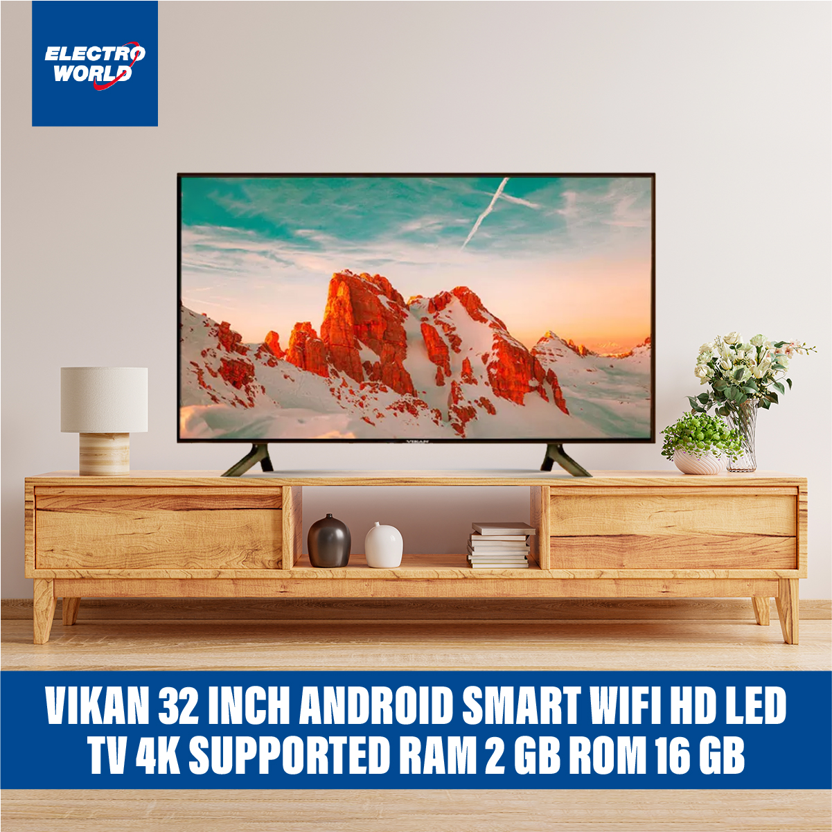 Vikan 32'' 4k Supported Android Smart Wi-Fi Hd Led Tv 4k Supported Android Version 11.0 Built-In Ram 2 gb Rom 16 gb. 