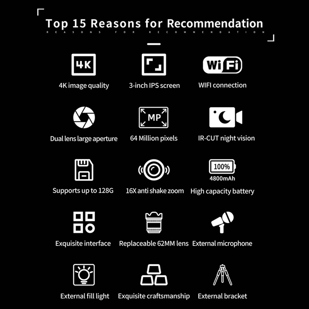 GC Digital Camera HD Camera Digital WIFI Night Vision Camera With 16X Digital Zoom Professional Camera 4K Video Vlogging Camera. 