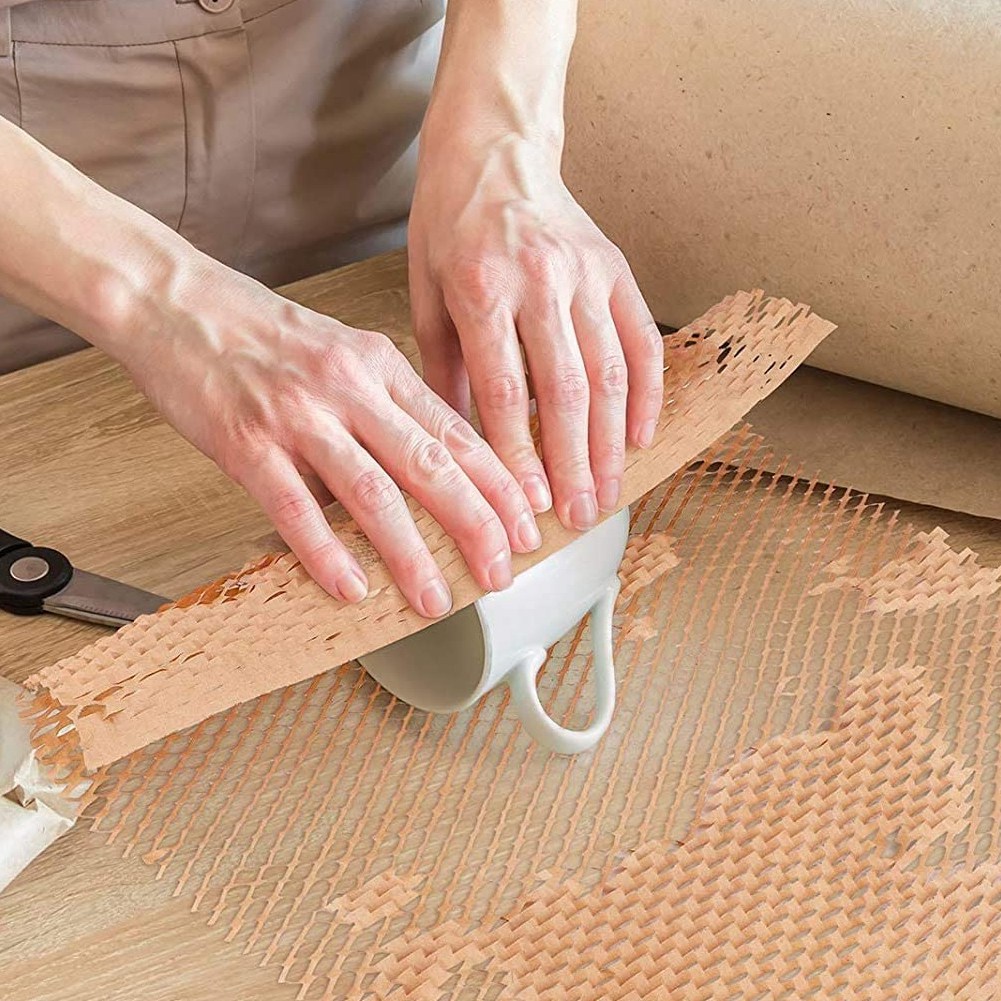 1 Roll Recycled Packing Paper 12Inch x 33FT Eco Honeycomb Paper for Moving Packaging Wrap Recyclable Cushion Material. 
