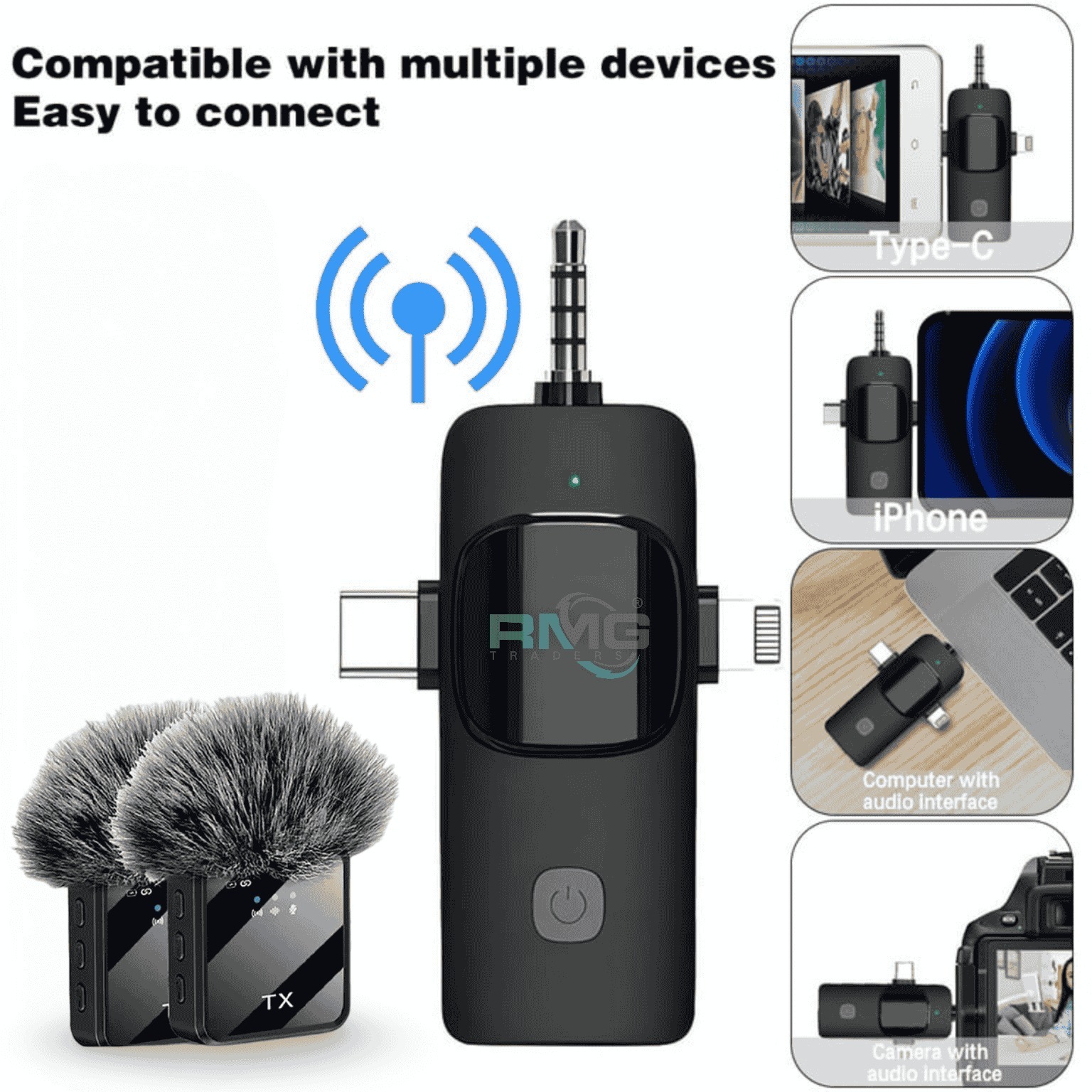 F11-2:1 Collar Wireless Microphone 3in1 iPhone, Android, Camera & Type-C Supported 99% Noise Cancellation. 