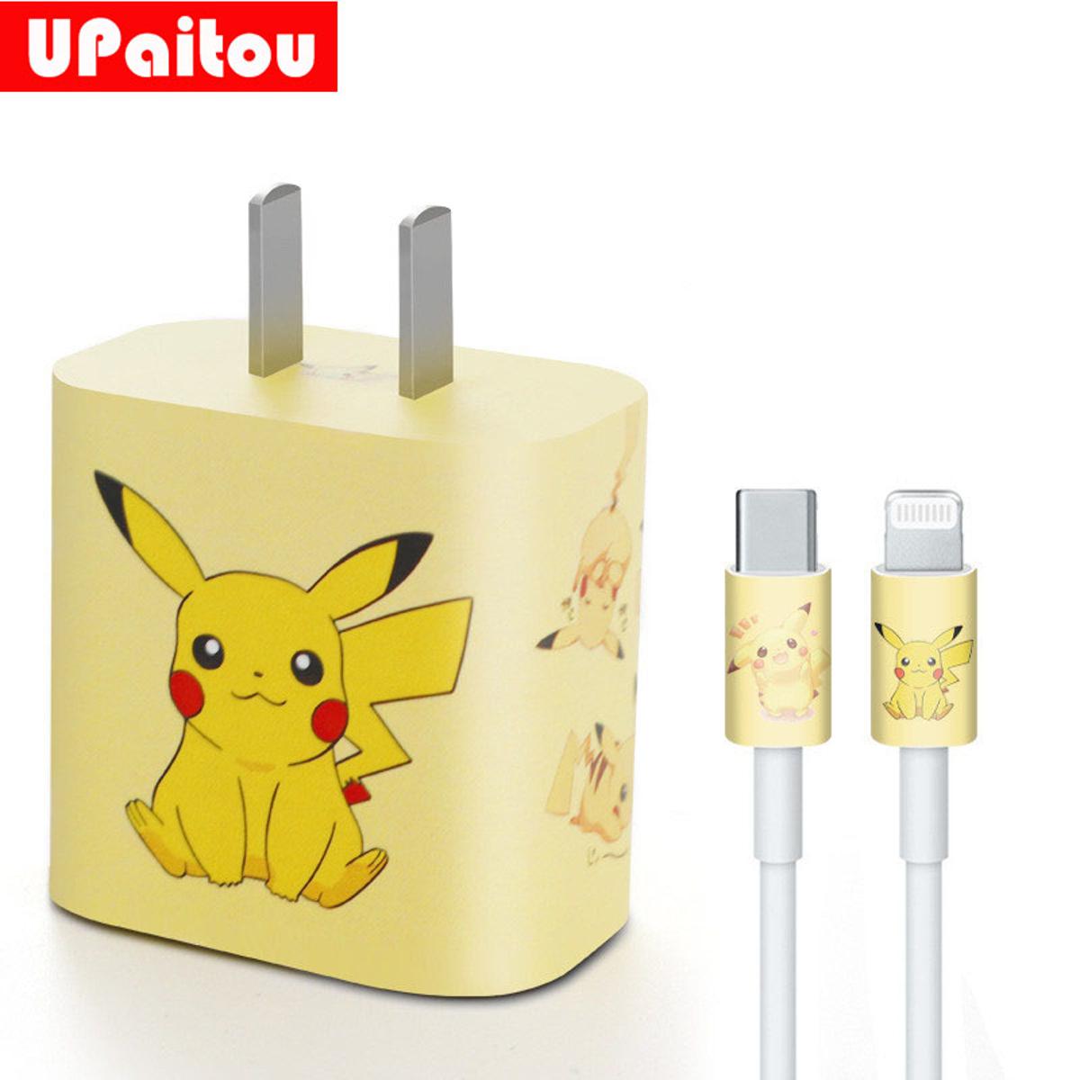 Upaitou Charger Sticker 20W 18W 5W for iPhone 13 12 11 Pro Max 13 12 Mini Xs Max X XR 7 8 6 6s Plus SE 2020 Charging Head Cartoon Sticker Data Line Charger Line Protective Cover