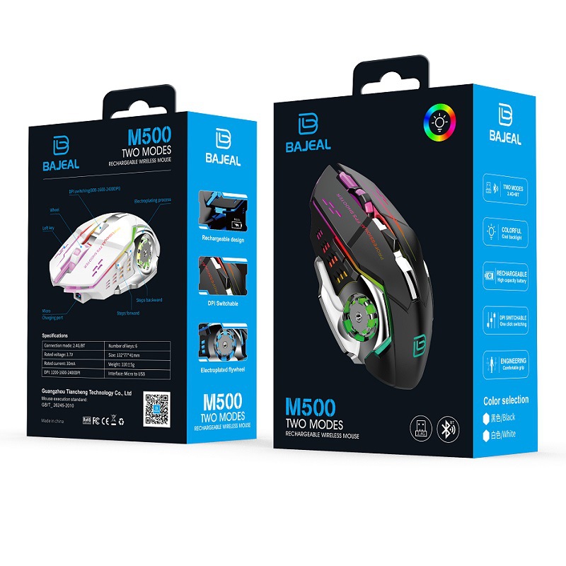 BAJEAL M500 Rechargeable Wireless Mouse RGB Luminous Gaming, Office, Silent Laptop, Dual Mode