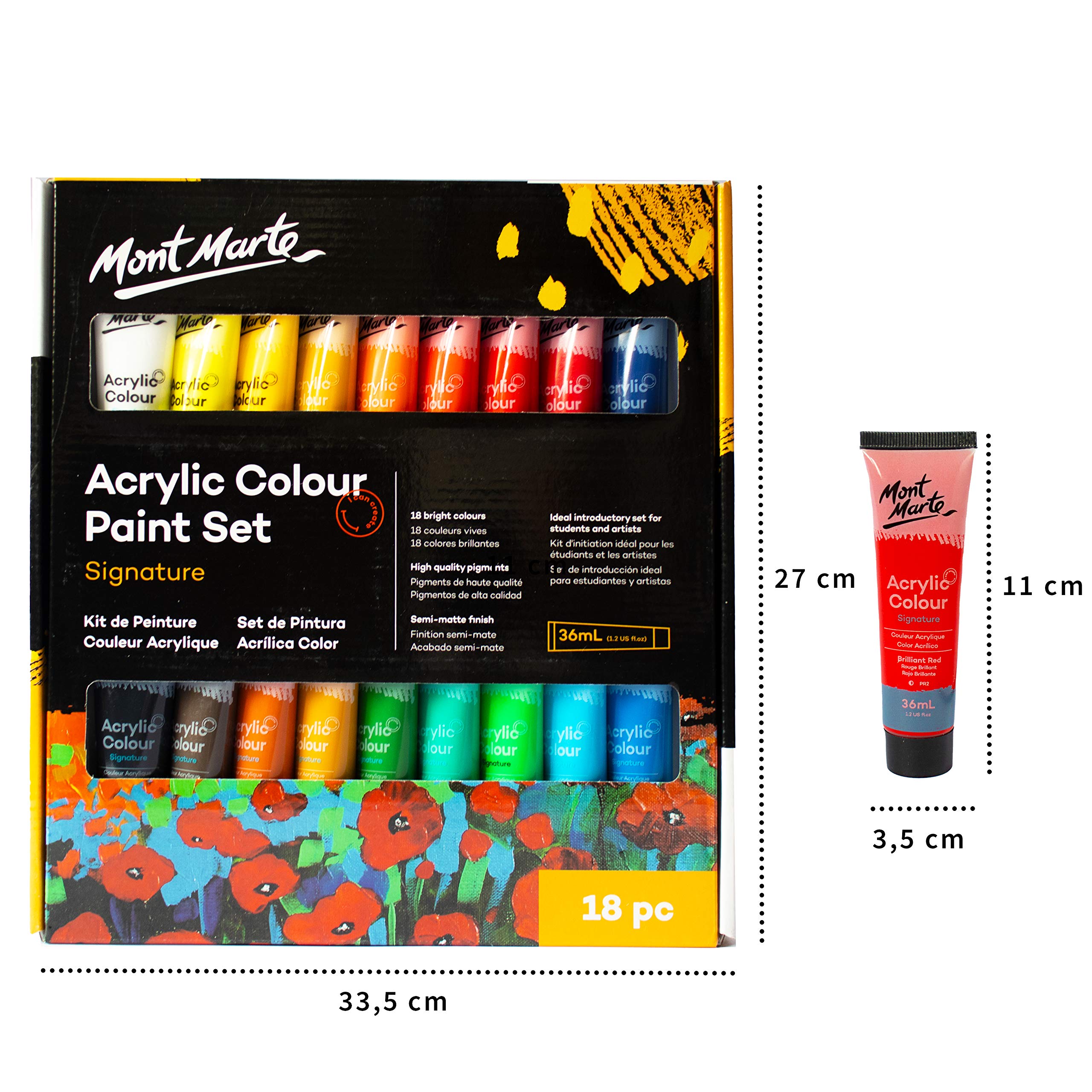 Mont Marte Signature Acrylic Paint Set 36 ML - 18 colors. 